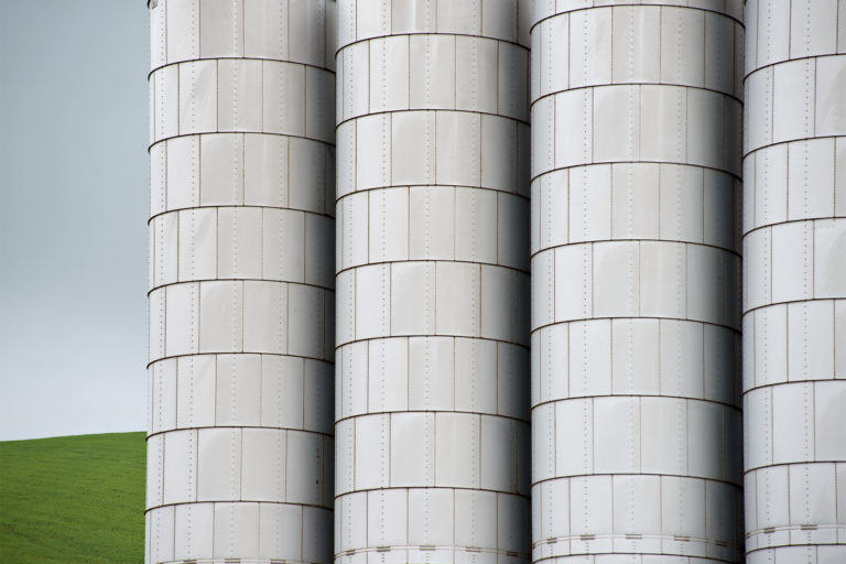 Silos and Field in Rain